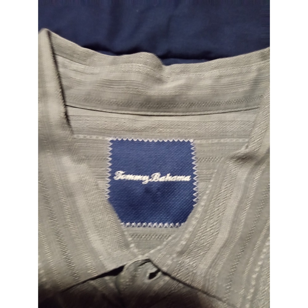 Tommy Bahama Shirt Men's XXL 100% Silk Button Up Gray‎ Stripe Short Sleeve - Picture 4 of 6